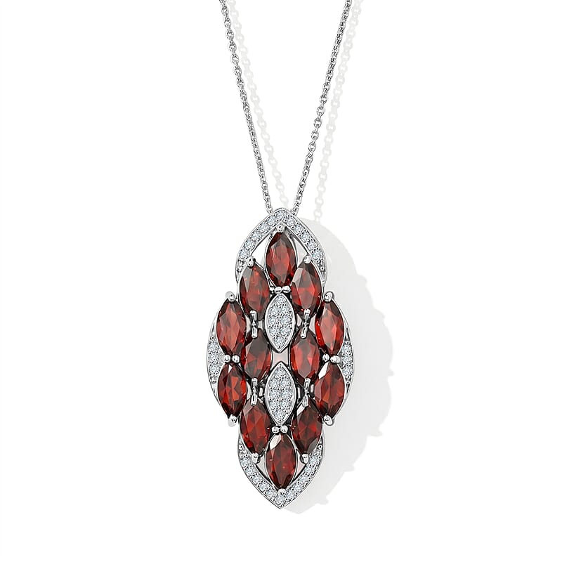 Mozambique Garnet and White Zircon 8.00 ctw Pendant without Chain in Sterling Silver