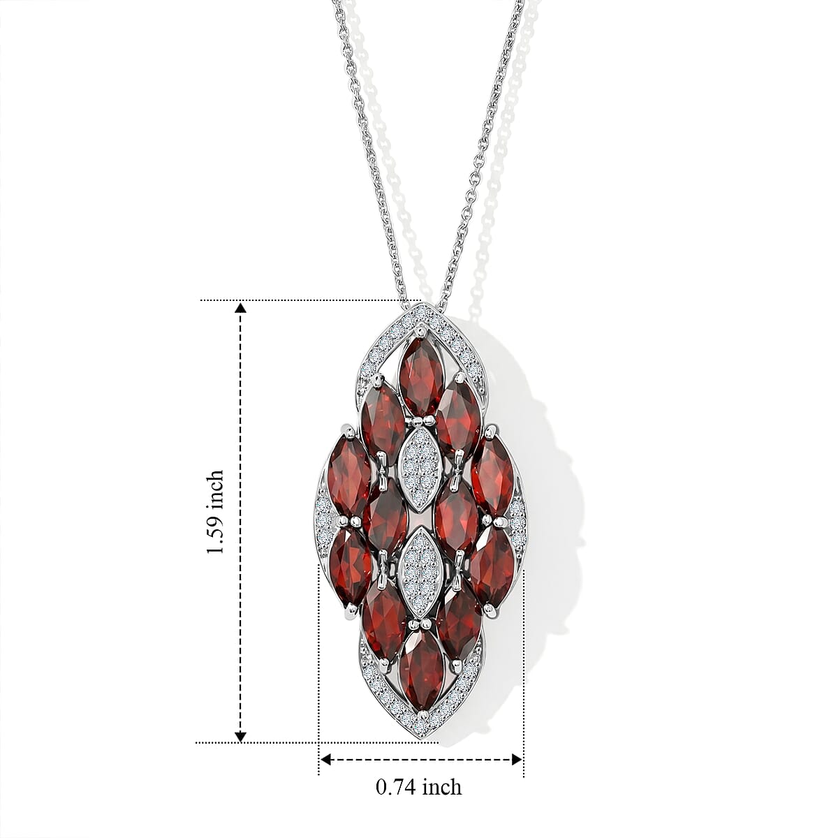 Red Garnet ,  White Zircon  Pendant Sterling Silver 8.00 ctw image number 4
