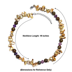 EverTrue Malagasy Labradorite, Fluorite and Yellow Pearl (D) 105.00 ctw Necklace in Stainless Steel 18-20 Inches