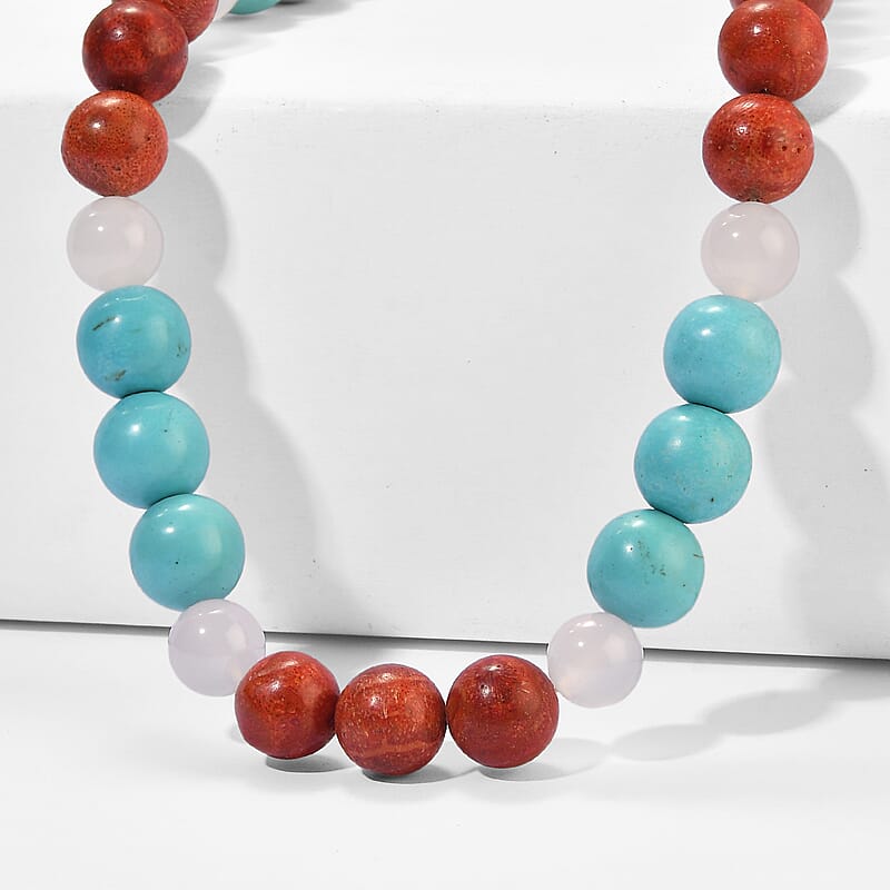 EverTrue Sponge Coral, Magnesite and Milky White Quartz 190.00 ctw Beaded Necklace in Stainless Steel 18-20 Inches