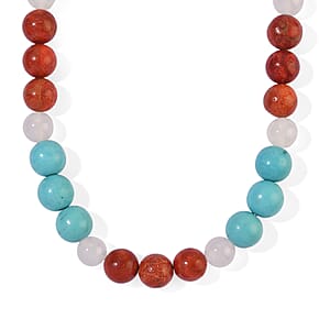 EverTrue Sponge Coral, Magnesite and Milky White Quartz 190.00 ctw Beaded Necklace in Stainless Steel 18-20 Inches