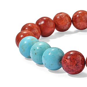 Magnesite 35.00 ctw and Sponge Coral Beaded Stretch Bracelet