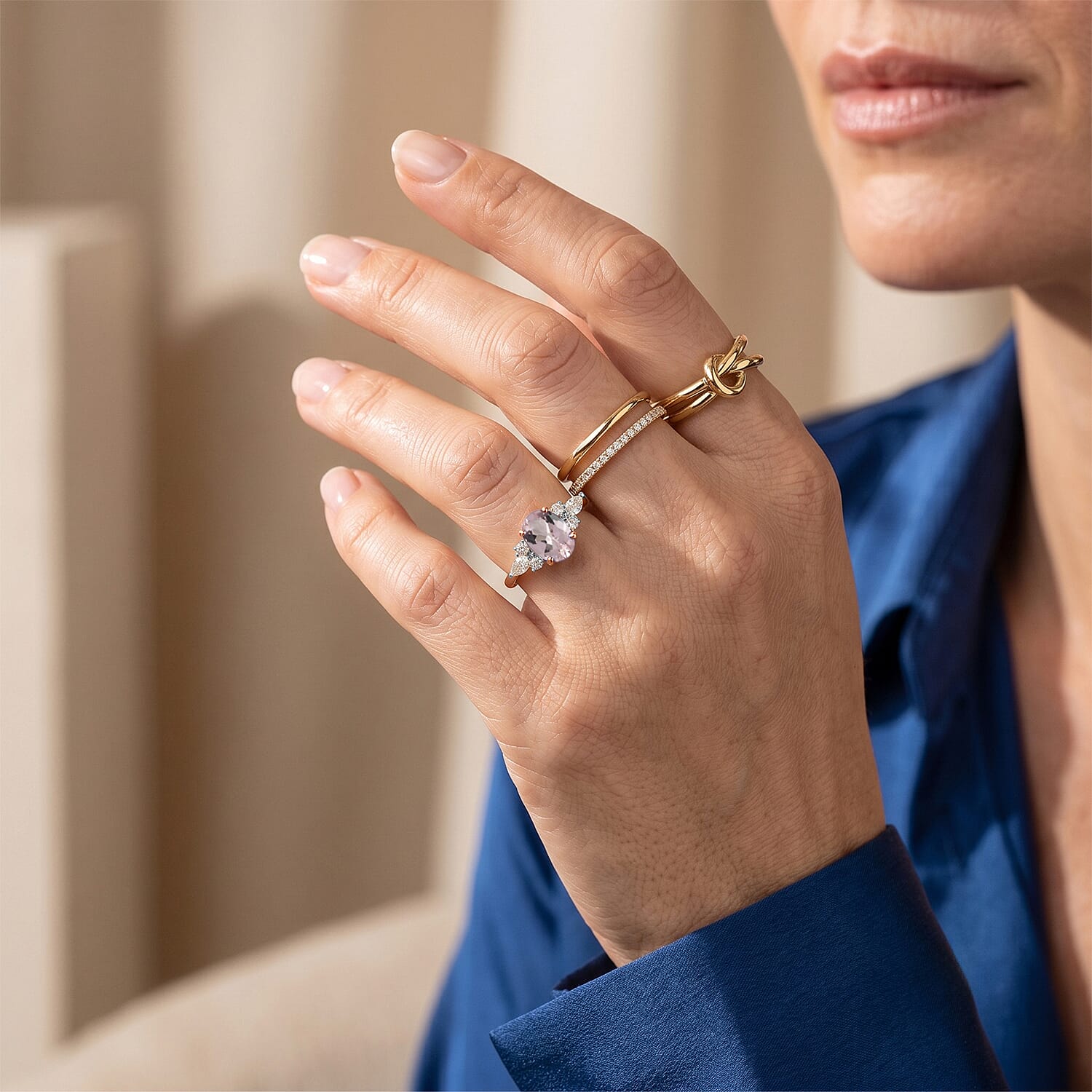 D'Joy Premium Pink Morganite and Moissanite 1.40 ctw Ring in 18K Vermeil Rose Gold Over Sterling Silver (Size 4.0)