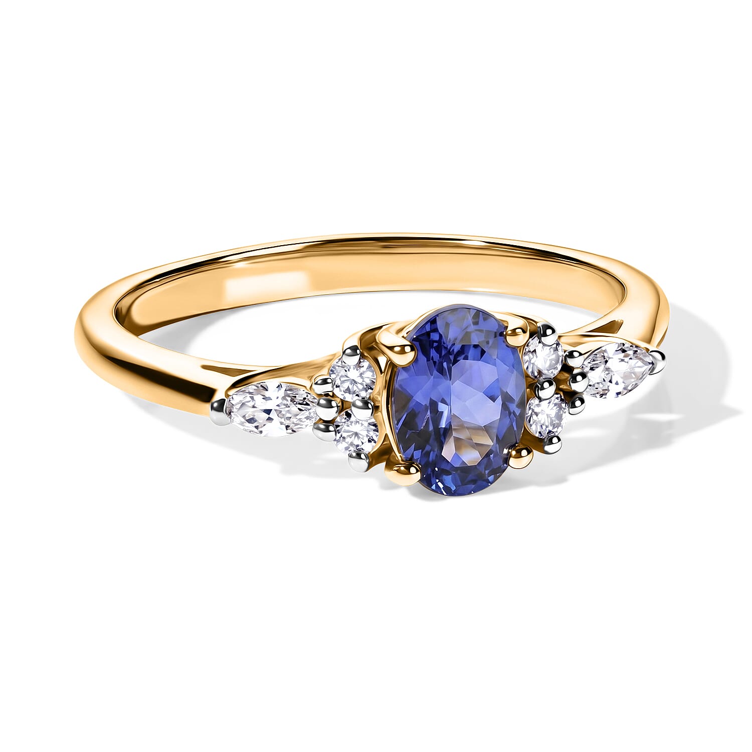 D'Joy Premium Tanzanite and Moissanite 1.00 ctw Ring in 18K Vermeil Yellow Gold Over Sterling Silver (Size 8.5)