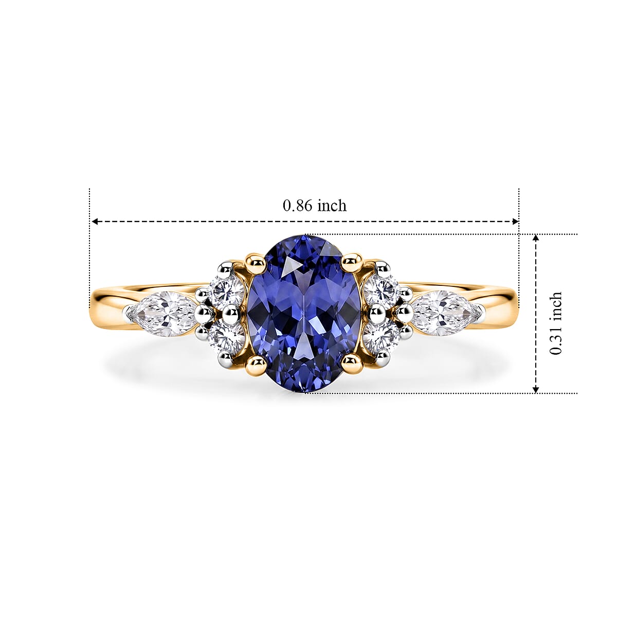 D'Joy Premium Tanzanite and Moissanite 1.00 ctw Ring in 18K Vermeil Yellow Gold Over Sterling Silver (Size 8.5) image number 3