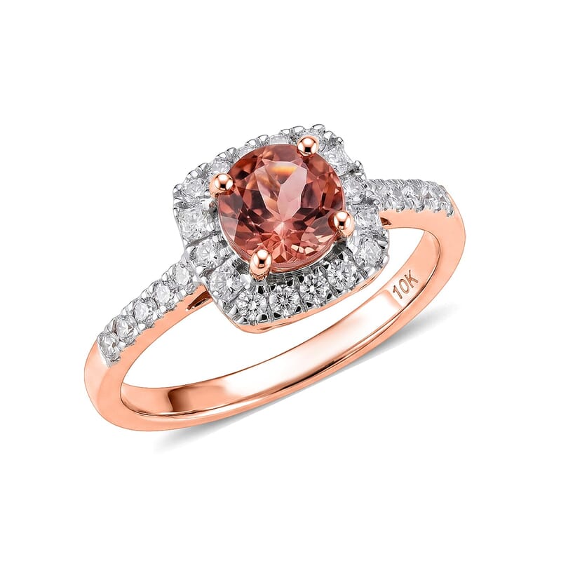 Certified and Appraised AAA Blush Tourmaline and Luxuriant Lab Grown Diamond G-H SI 1.35 ctw Ring in 10K Rose Gold (Size 5.0)