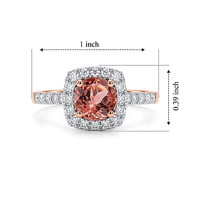 Certified and Appraised AAA Blush Tourmaline and Luxuriant Lab Grown Diamond G-H SI 1.35 ctw Ring in 10K Rose Gold (Size 5.0)