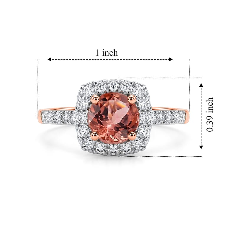 Certified and Appraised AAA Blush Tourmaline and Luxuriant Lab Grown Diamond G-H SI 1.35 ctw Ring in 10K Rose Gold (Size 5.0)