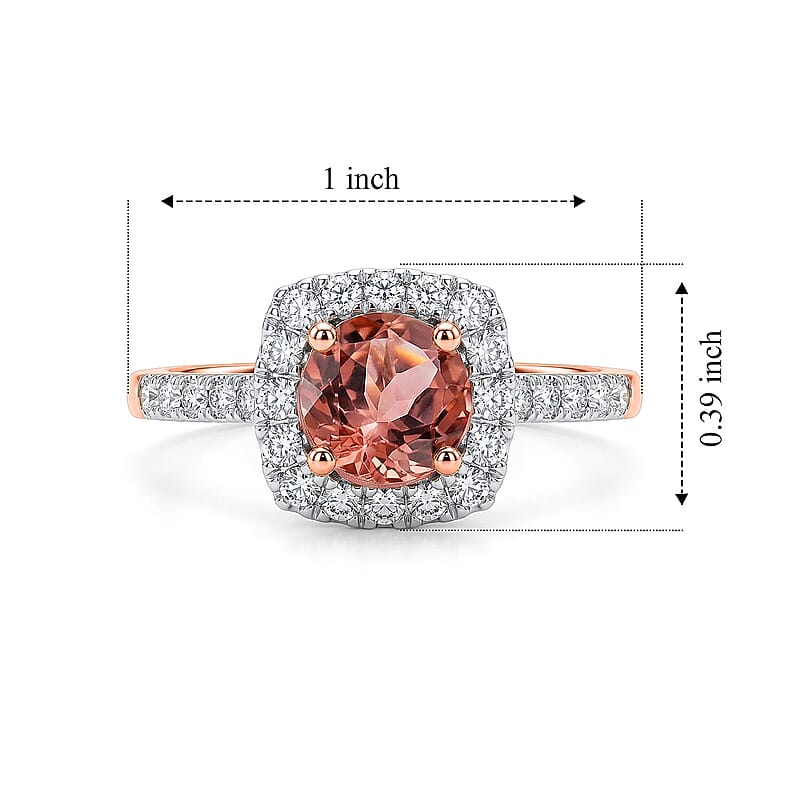 Certified and Appraised AAA Blush Tourmaline and Luxuriant Lab Grown Diamond G-H SI 1.35 ctw Ring in 10K Rose Gold (Size 5.0)