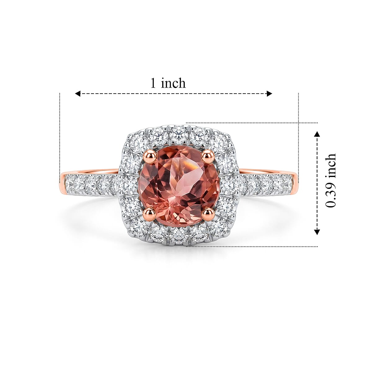 Certified & Appraised AAA Blush Tourmaline and Luxuriant Lab Grown Diamond G-H SI 1.35 ctw Ring in 10K Rose Gold (Size 7.0) image number 3