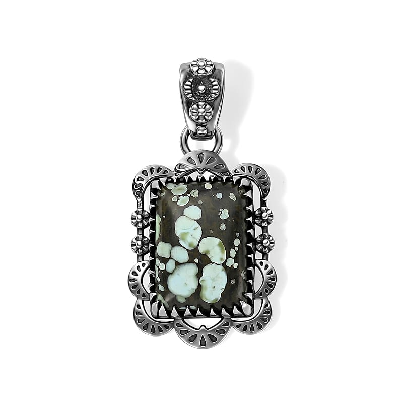 D'Joy Artisan Crafted Premium Spiderweb Turquoise 7.20 ctw Solitaire Pendant without Chain in Sterling Silver