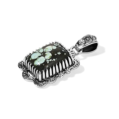 D'Joy Artisan Crafted Premium Spiderweb Turquoise 7.20 ctw Solitaire Pendant without Chain in Sterling Silver