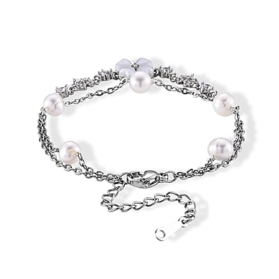 Freshwater Pearl and Simulated Diamond Bracelet in Silvertone (6.50-8.00In)