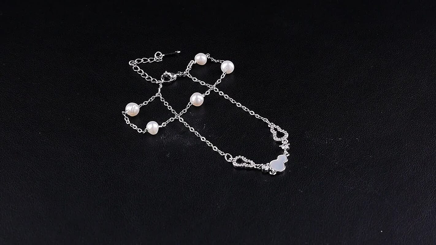 Freshwater Pearl, Simulated Diamond Bracelet in Silvertone (6.00-8.00In) 6.00 ctw