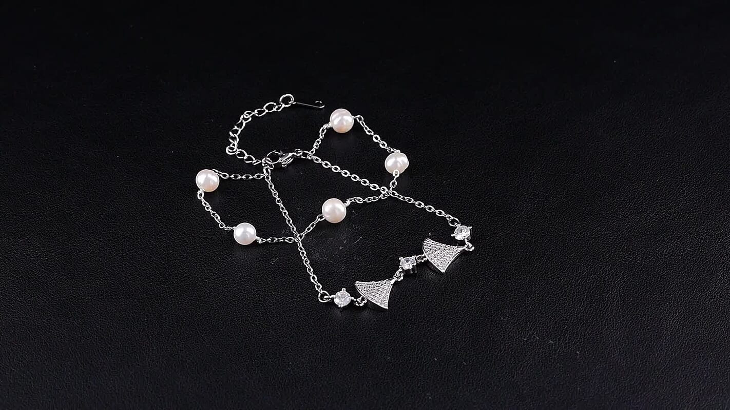Freshwater Pearl, Simulated Diamond Bracelet in Silvertone (6.00-8.00In) 6.00 ctw4495955