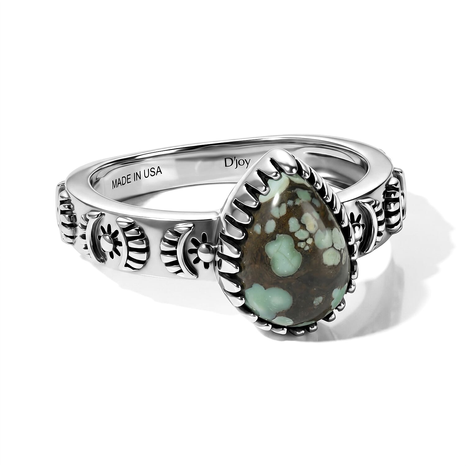 D'Joy Artisan Crafted Premium Spiderweb Turquoise 2.00 ctw Ring in Sterling Silver (Size 7.0)