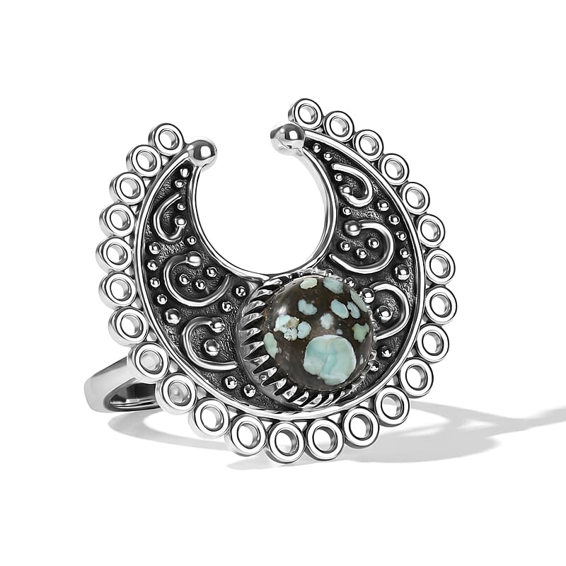 D'Joy Artisan Crafted Premium Spiderweb Turquoise 2.00 ctw Ring in Sterling Silver (Size 5.0)