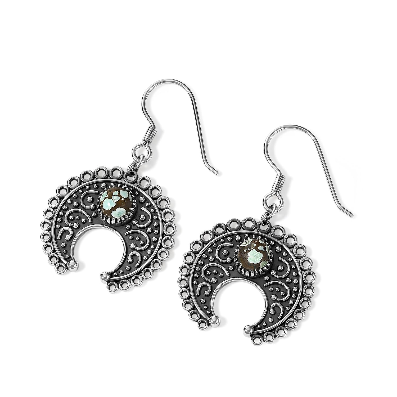 D'Joy Artisan Crafted Premium Spiderweb Turquoise 1.80 ctw Earrings in Sterling Silver