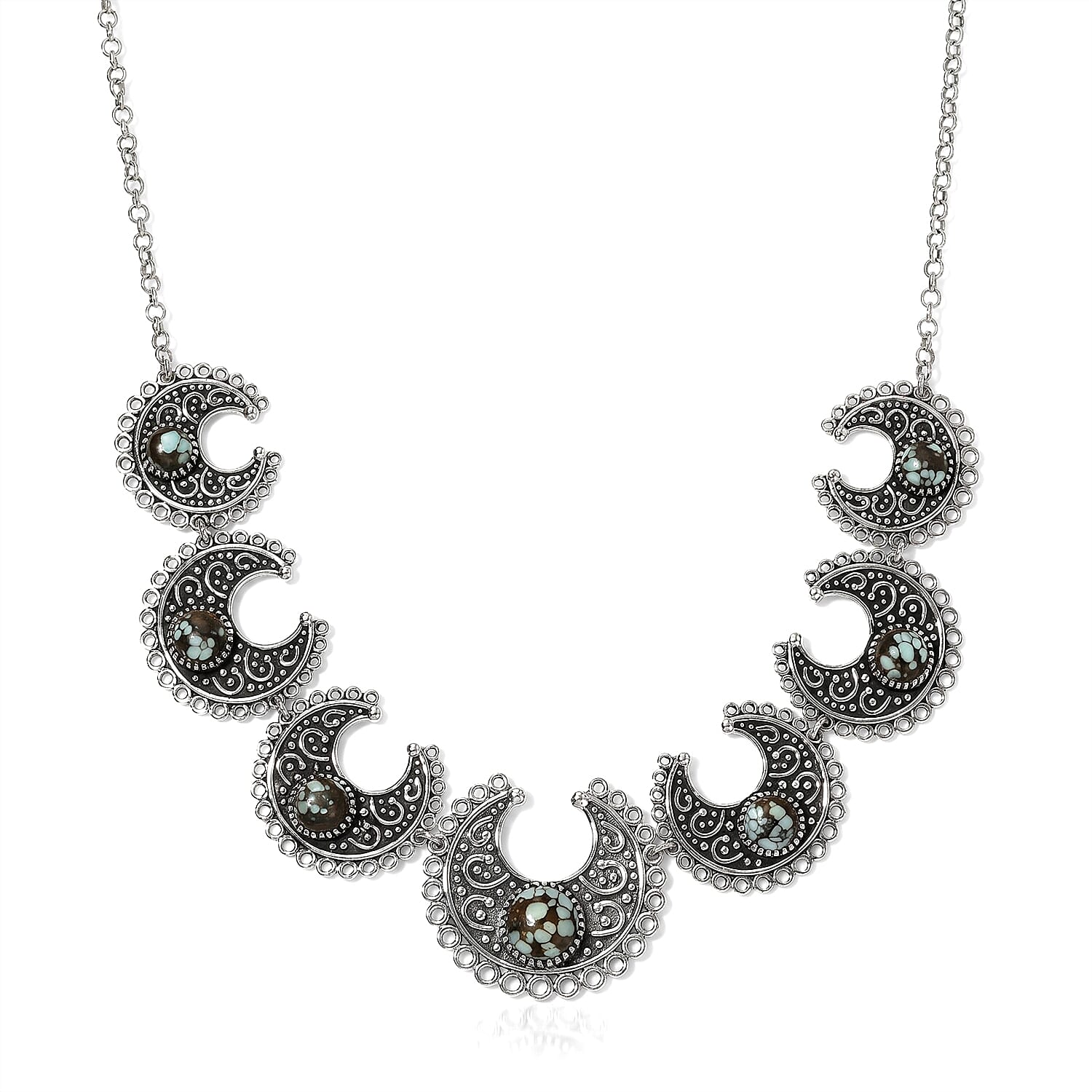 D'Joy Artisan Crafted Premium Spiderweb Turquoise 7.00 ctw Fancy Necklace in Sterling Silver 18 Inches