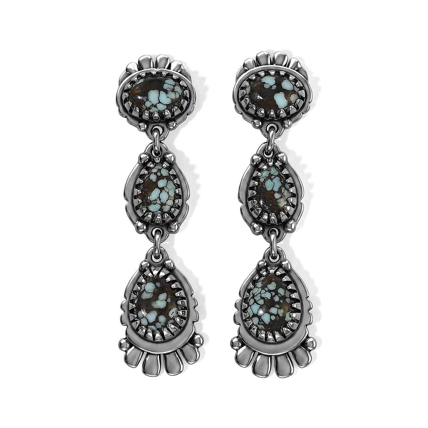 D'Joy Artisan Crafted Premium Spiderweb Turquoise 3.10 ctw Earrings in Sterling Silver
