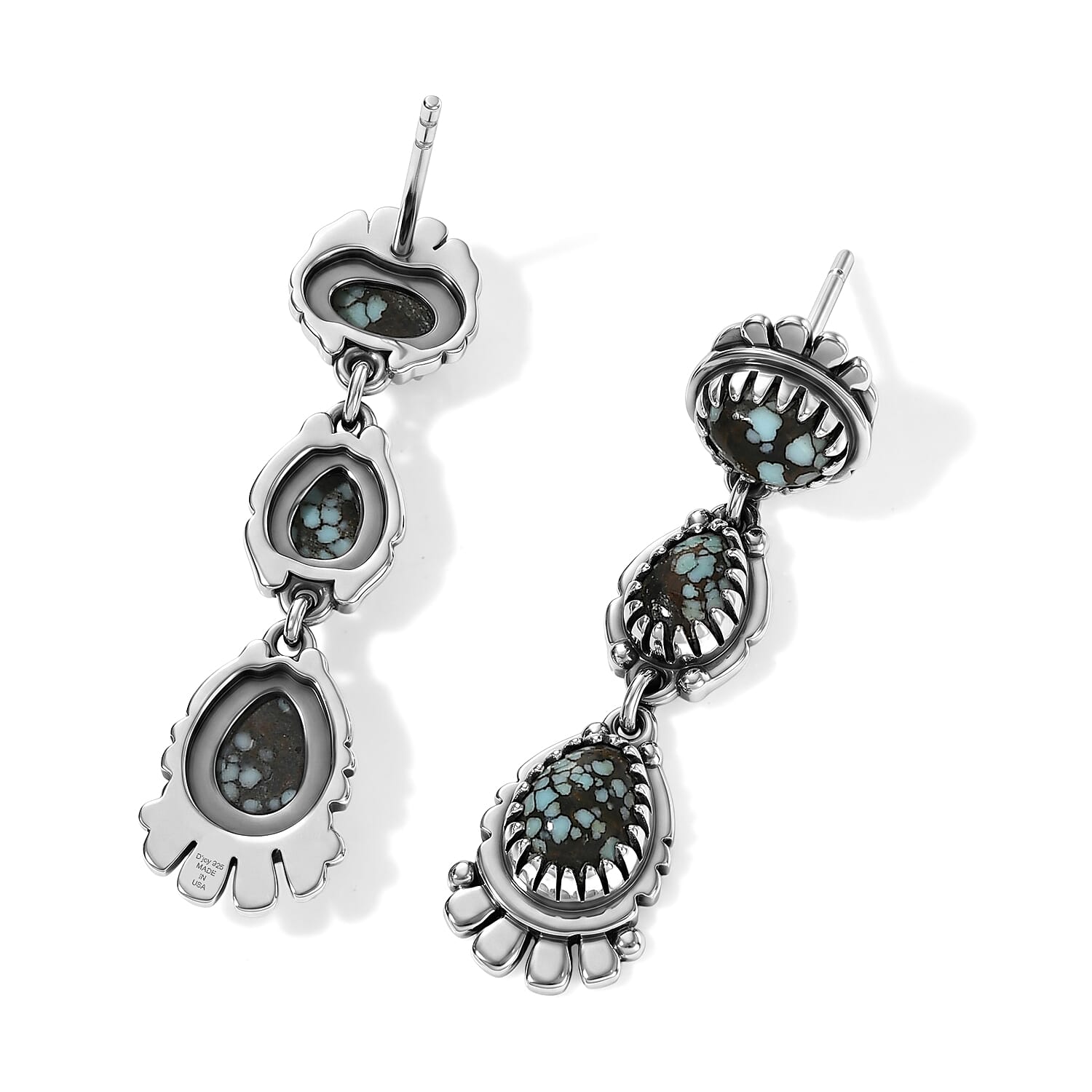 D'Joy Artisan Crafted Premium Spiderweb Turquoise 3.10 ctw Earrings in Sterling Silver