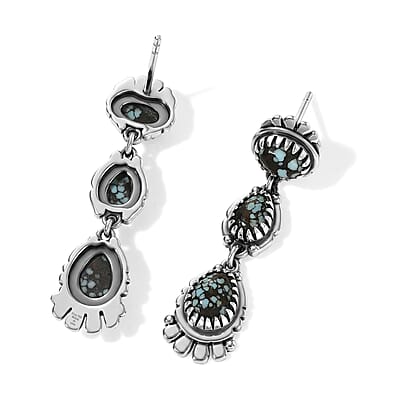 D'Joy Artisan Crafted Premium Spiderweb Turquoise 3.10 ctw Earrings in Sterling Silver