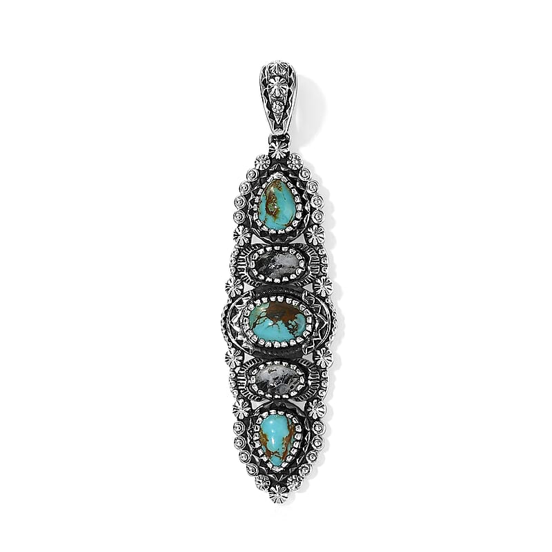 D'Joy Artisan Crafted Royston Turquoise and White Buffalo 3.60 ctw Pendant without Chain in Sterling Silver