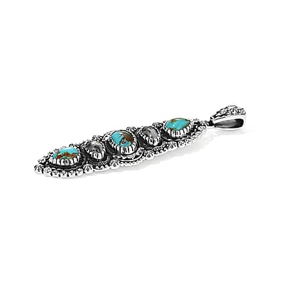 D'Joy Artisan Crafted Royston Turquoise and White Buffalo 3.60 ctw Pendant without Chain in Sterling Silver