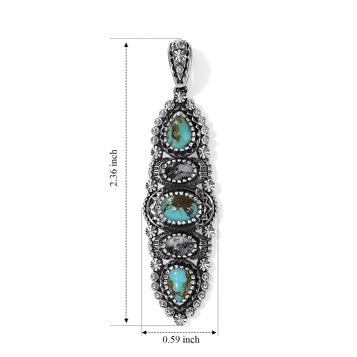 D'Joy Artisan Crafted Royston Turquoise and White Buffalo 3.60 ctw Pendant without Chain in Sterling Silver