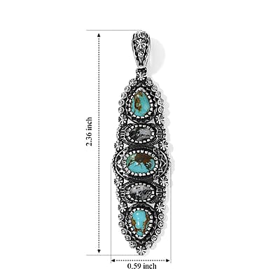 D'Joy Artisan Crafted Royston Turquoise and White Buffalo 3.60 ctw Pendant without Chain in Sterling Silver