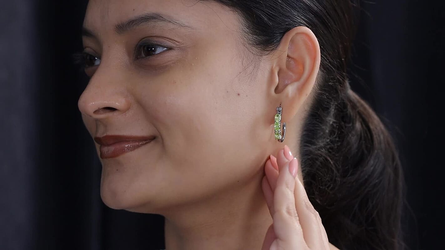 EverTrue Simulated Lime Diamond Hoop Earrings in Stainless Steel 4.35 ctw
