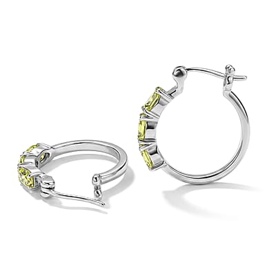 EverTrue Simulated Lime Diamond Hoop Earrings in Stainless Steel