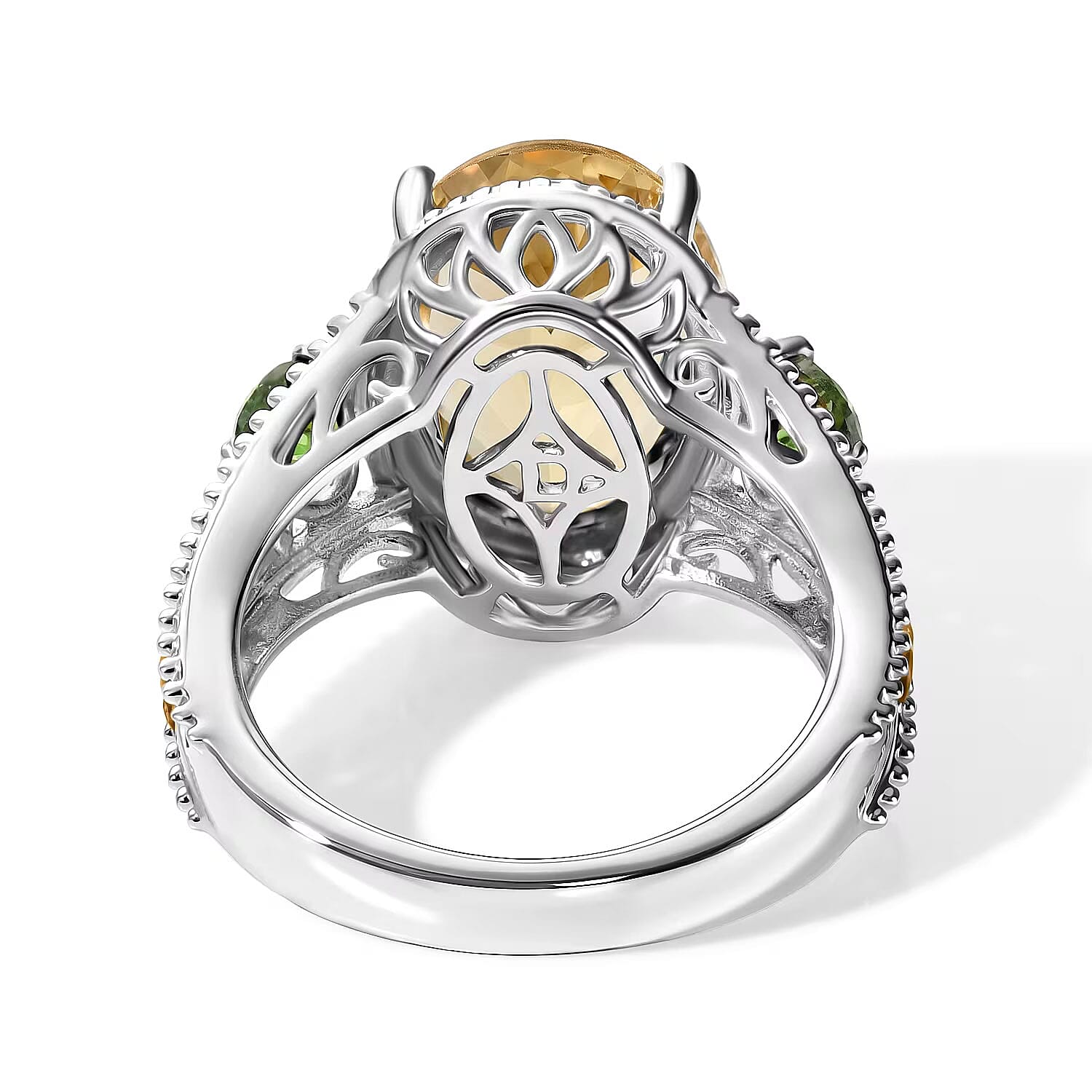 D'Joy Yellow Labradorite and Chrome Diopside 5.60 ctw Imperial Sunrise Ring in 18K Vermeil Yellow Gold and Rhodium Over Sterling Silver (Size 6.0)