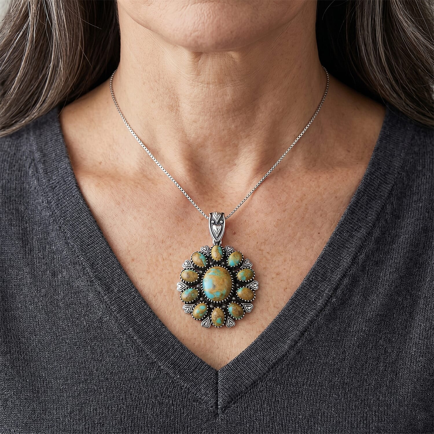 D'Joy Artisan Crafted Royston Turquoise 8.50 ctw Pendant without Chain in Sterling Silver