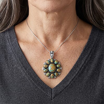 D'Joy Artisan Crafted Royston Turquoise 9.75 ctw Pendant without Chain in Sterling Silver