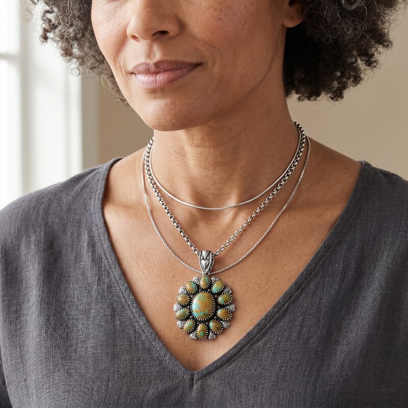 D'Joy Artisan Crafted Royston Turquoise 9.75 ctw Pendant without Chain in Sterling Silver