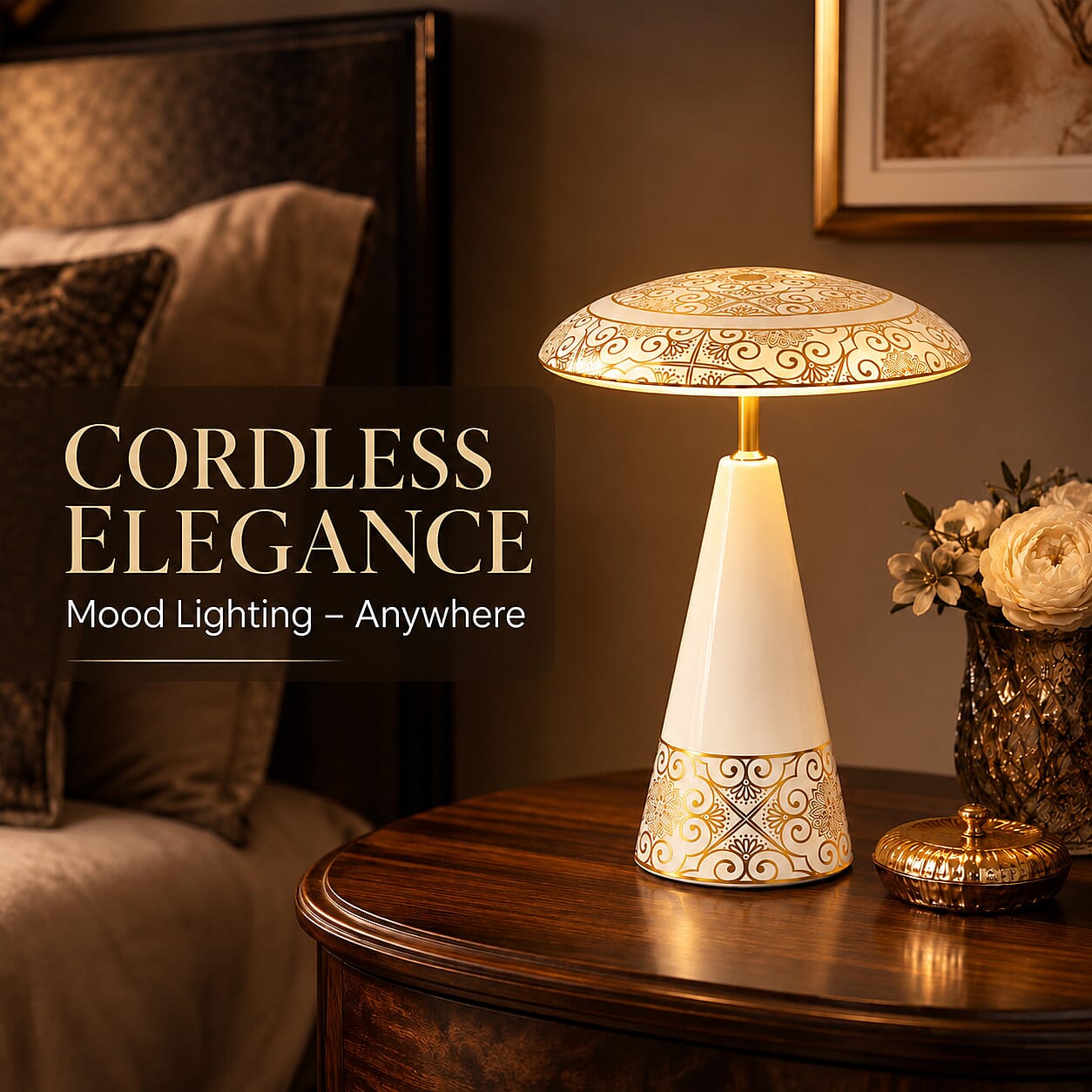 Livmore White and Gold Magnetic Table Lamp (3 Color Change When Touch Top and Long Press on The Top)
