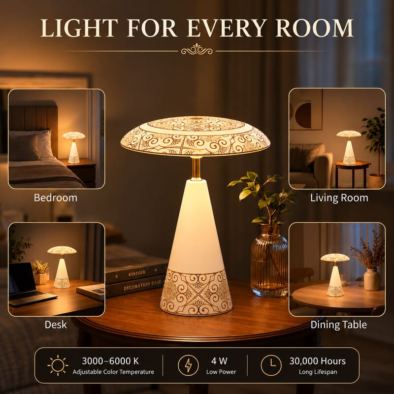 Livmore White and Gold Magnetic Table Lamp (3 Color Change When Touch Top and Long Press on The Top)