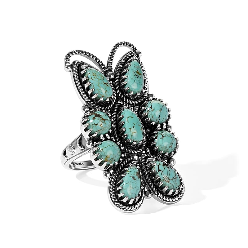 D'Joy Artisan Crafted Royston Turquoise 5.55 ctw Ring in Sterling Silver (Size 6.0)