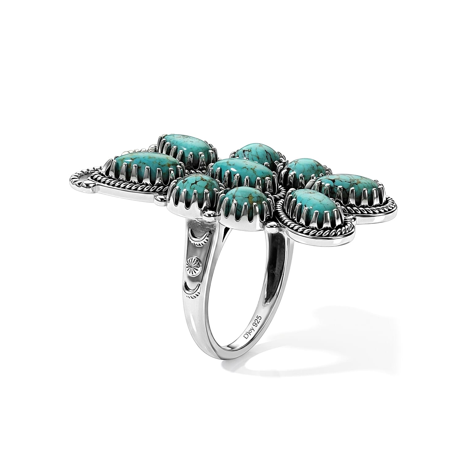 D'Joy Artisan Crafted Royston Turquoise 6.00 ctw Ring in Sterling Silver (Size 7.0)