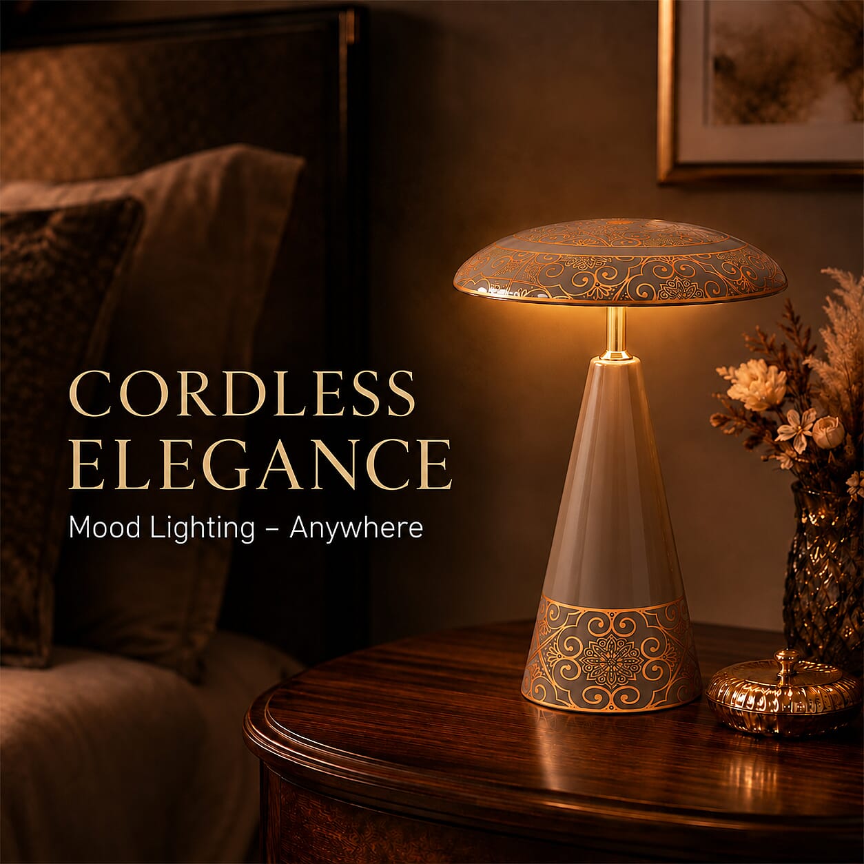 Livmore Brown and Gold Magnetic Table Lamp (3 Color Change When Touch Top and Long Press on The Top)