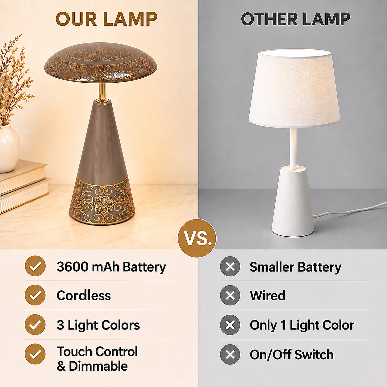 Livmore Brown and Gold Magnetic Table Lamp (3 Color Change When Touch Top and Long Press on The Top)