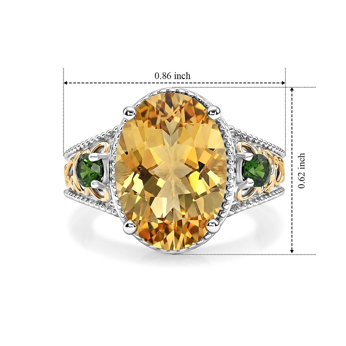 D'Joy Yellow Labradorite and Chrome Diopside 5.60 ctw Imperial Sunrise Ring in 18K Vermeil Yellow Gold and Rhodium Over Sterling Silver (Size 7.0) image number 5