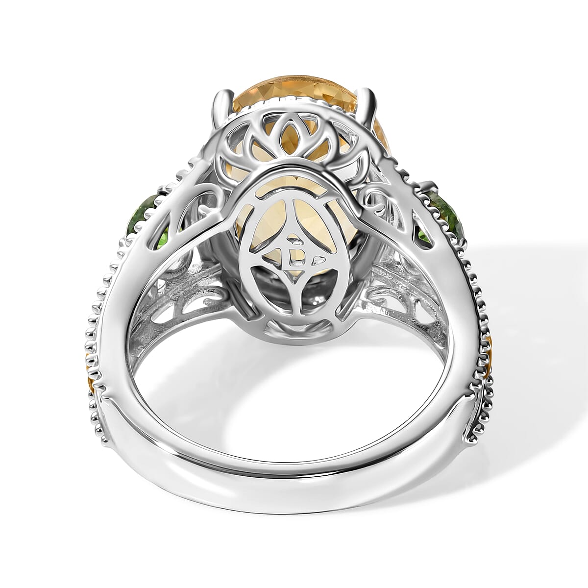 D'Joy Yellow Labradorite and Chrome Diopside 5.60 ctw Ring in 18K Vermeil Yellow Gold and Rhodium Over Sterling Silver (Size 9.0) image number 4