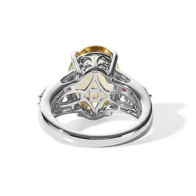 D'Joy Yellow Labradorite and Radiant Ember Garnet 6.00 ctw Imperial Sunrise Ring in 18K Vermeil Yellow Gold and Rhodium Over Sterling Silver (Size 6.0)