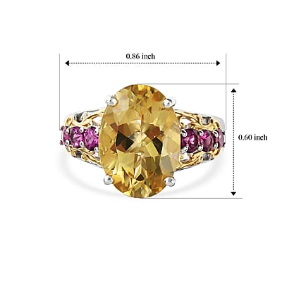 D'Joy Yellow Labradorite and Radiant Ember Garnet 6.00 ctw Imperial Sunrise Ring in 18K Vermeil Yellow Gold and Rhodium Over Sterling Silver (Size 6.0)