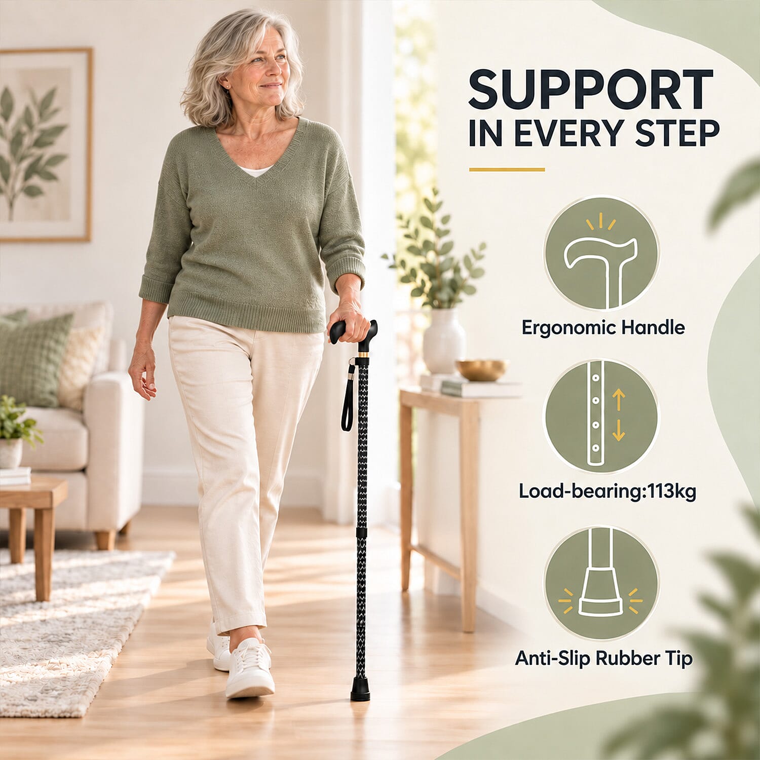 Livmore Black Adjustable Walking Cane