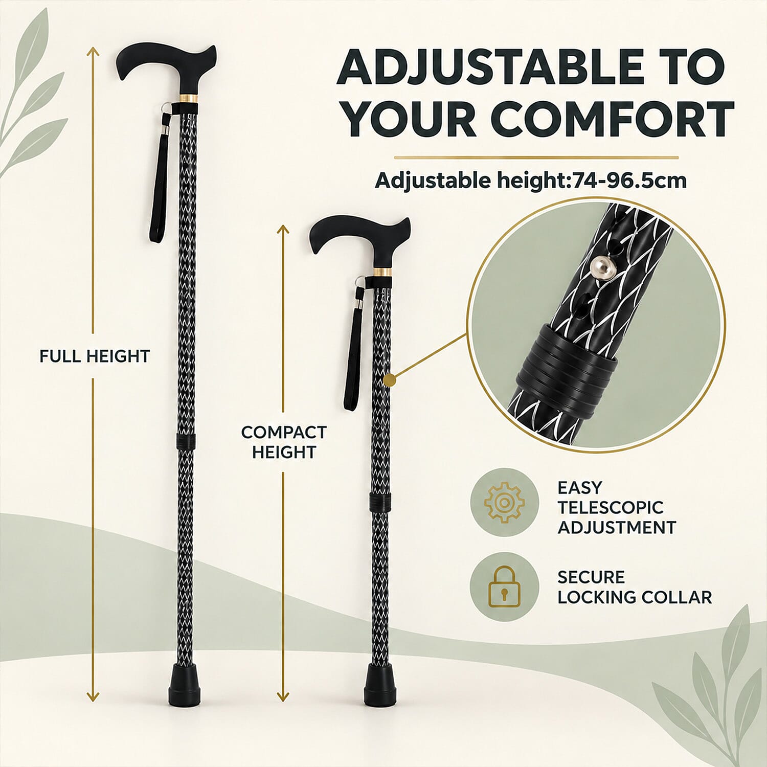 Livmore Black Adjustable Walking Cane