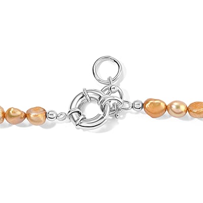 EverTrue Yellow Pearl (D) and Tiger's Eye 45.00 ctw Necklace in Stainless Steel 18-19 Inches