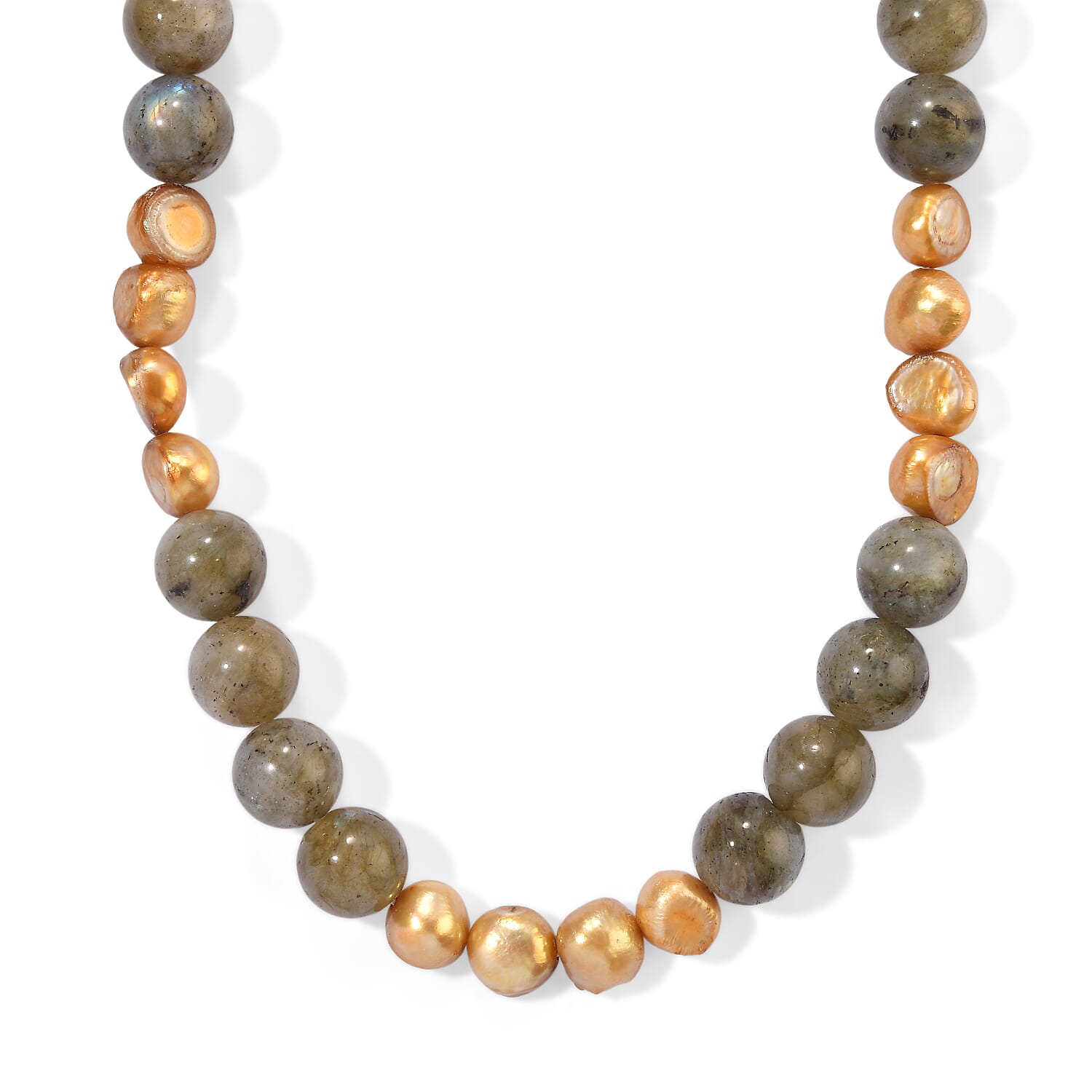 EverTrue Yellow Pearl (D) and Malagasy Labradorite 180.00 ctw Necklace in Stainless Steel 18-20 Inches
